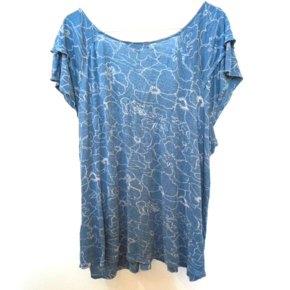 GNW Women's Plus Blue Floral Print Blouse, 100% Rayon, Women's 2X - Picture 2 of 10